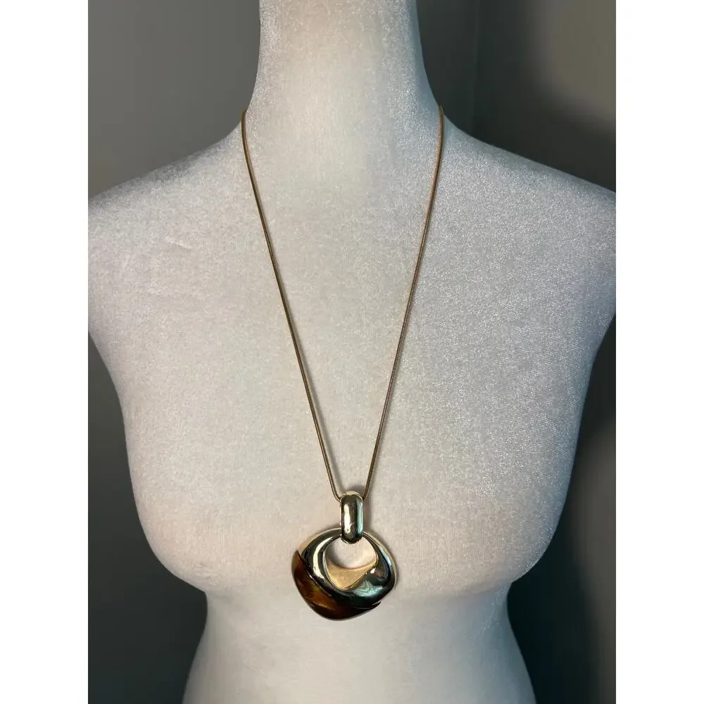 Open Edit from Nordstrom tigers eye and gold pendant necklace NWT